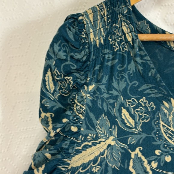 FREE PEOPLE Hello Lover Ruched Shoulder Tunic Dress in Dusty Indigo Combo - Picture 3 of 10